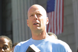 Bruce Willis was fired off course by an explosion that